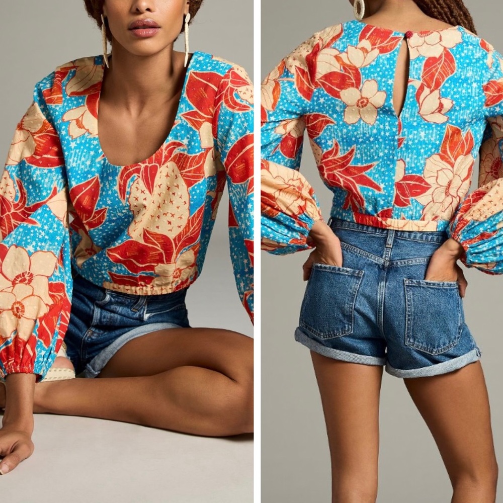 Anthropologie x Farm Rio Puff-Sleeve Bubble Blouse